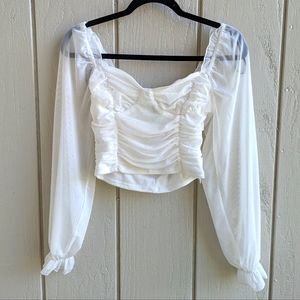 Forever 21 Corset Type mesh Ruched off the shoulder top Medium